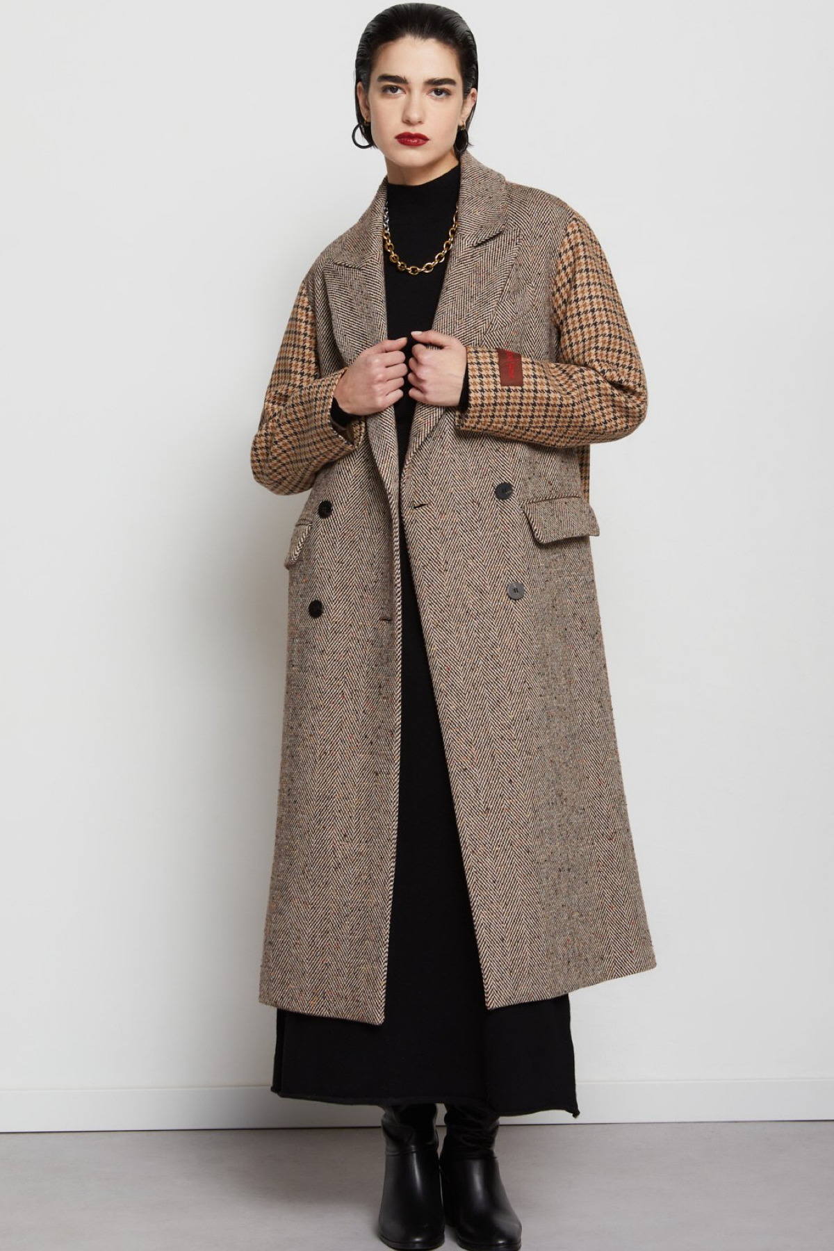 B Ottod’ame cappotto in misto lana con manica a contrasto