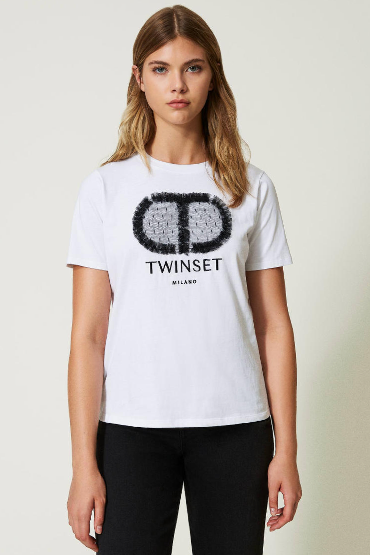 Twinset t-shirt regular con oval t e pizzo 240b