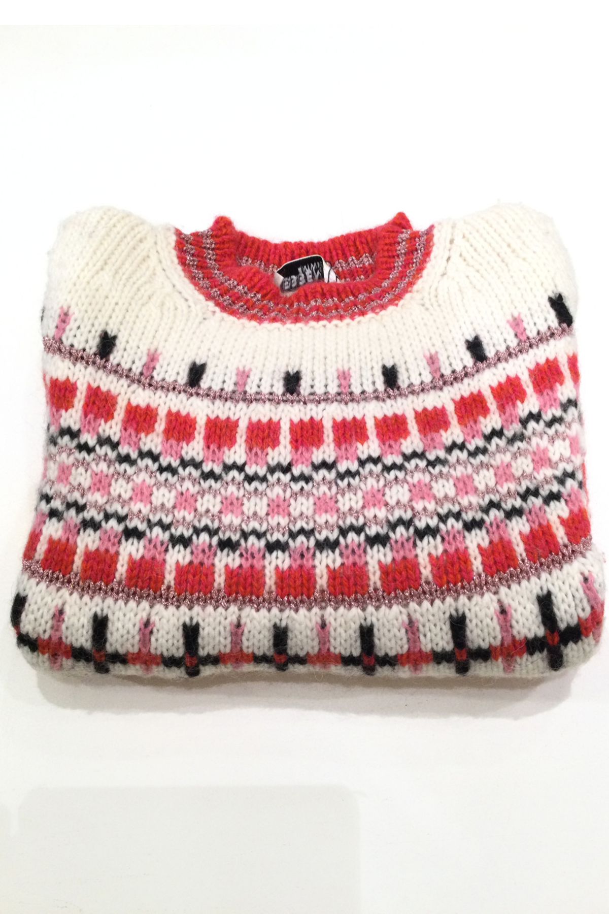 maglia pullover norvegese corallo/panna